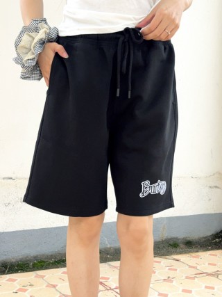 Black Drawstring Shorts with Embroidered Logo view 1