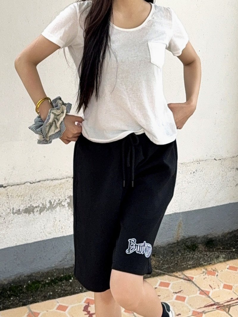 Black Drawstring Shorts with Embroidered Logo view