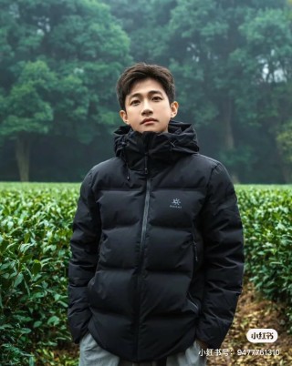 Black Premium Down Puffer Jacket with White Lining view 3