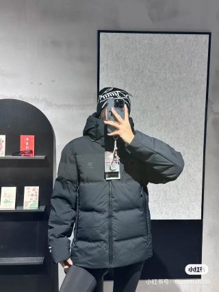 Black Premium Down Puffer Jacket with White Lining view 5