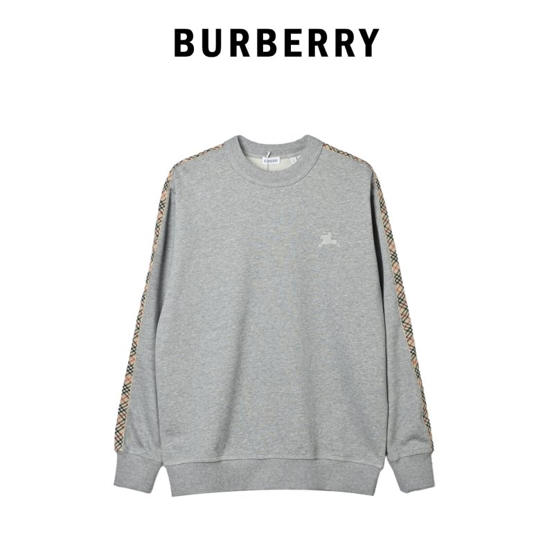 Burberry Check Sleeve Grey Crewneck Sweatshirt view