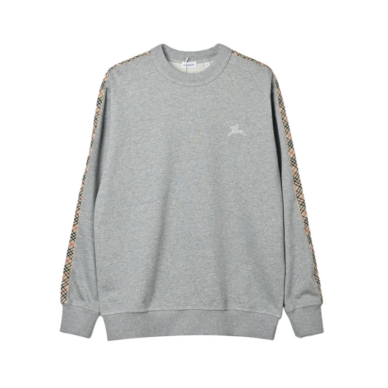 Burberry Check Sleeve Grey Crewneck Sweatshirt view