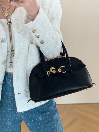 Miu Miu Black Leather Shell Shoulder Bag 28cm