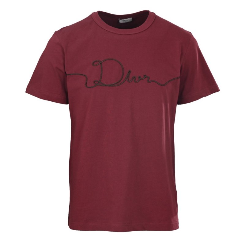 Dior Signature Script Embroidered Burgundy T-Shirt view