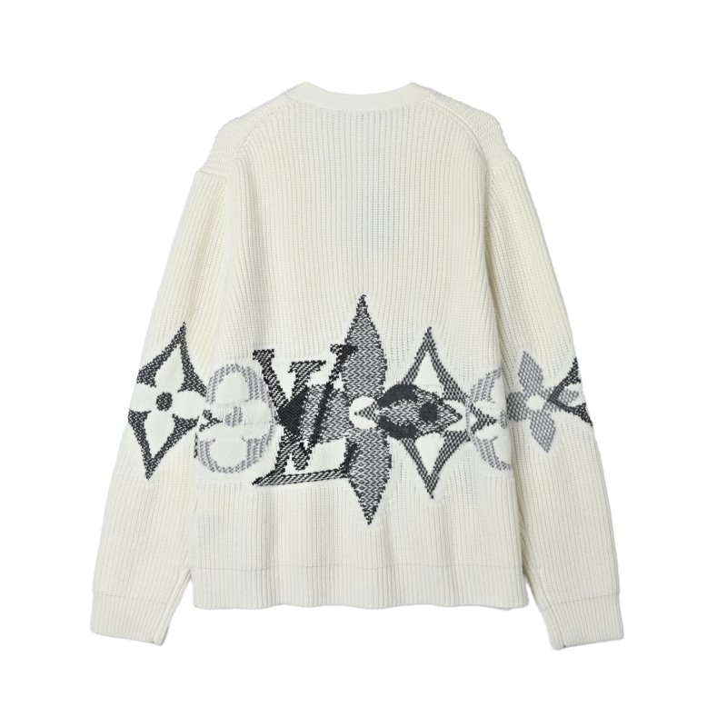 Cream Wool Blend Cardigan with Black Feather Intarsia Pattern view
