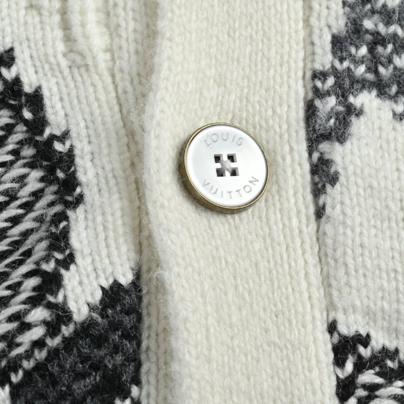 Cream Wool Blend Cardigan with Black Feather Intarsia Pattern view