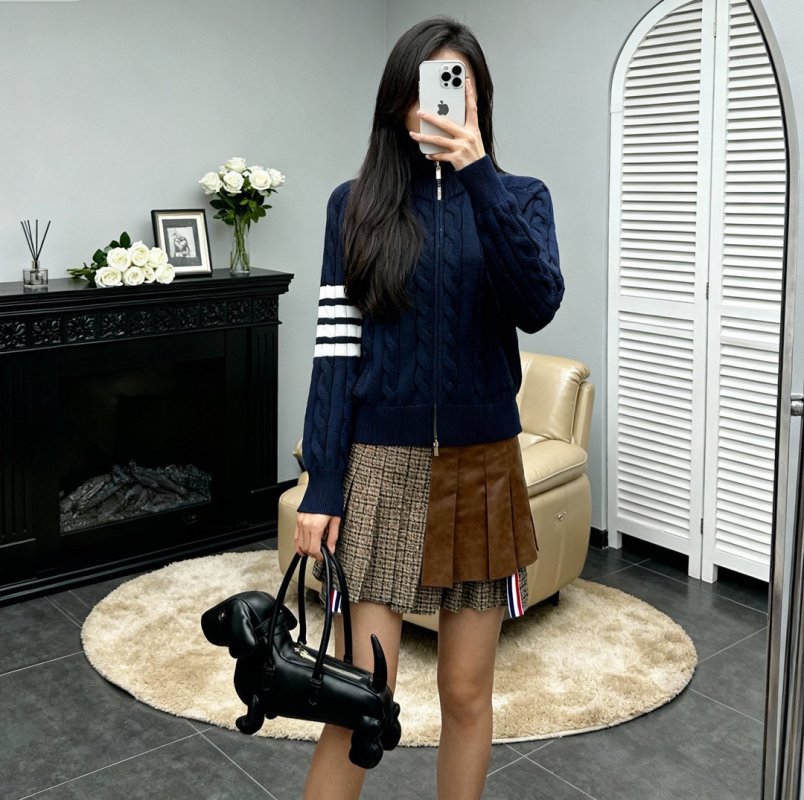 Navy Blue Striped Sleeve Zip Cardigan