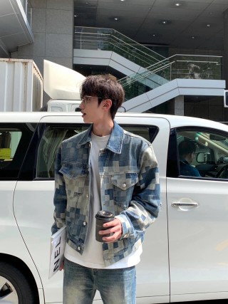 Louis Vuitton Checkered Denim Jacket Blue view 2