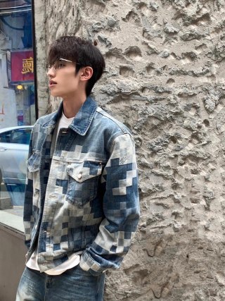 Louis Vuitton Checkered Denim Jacket Blue view 3