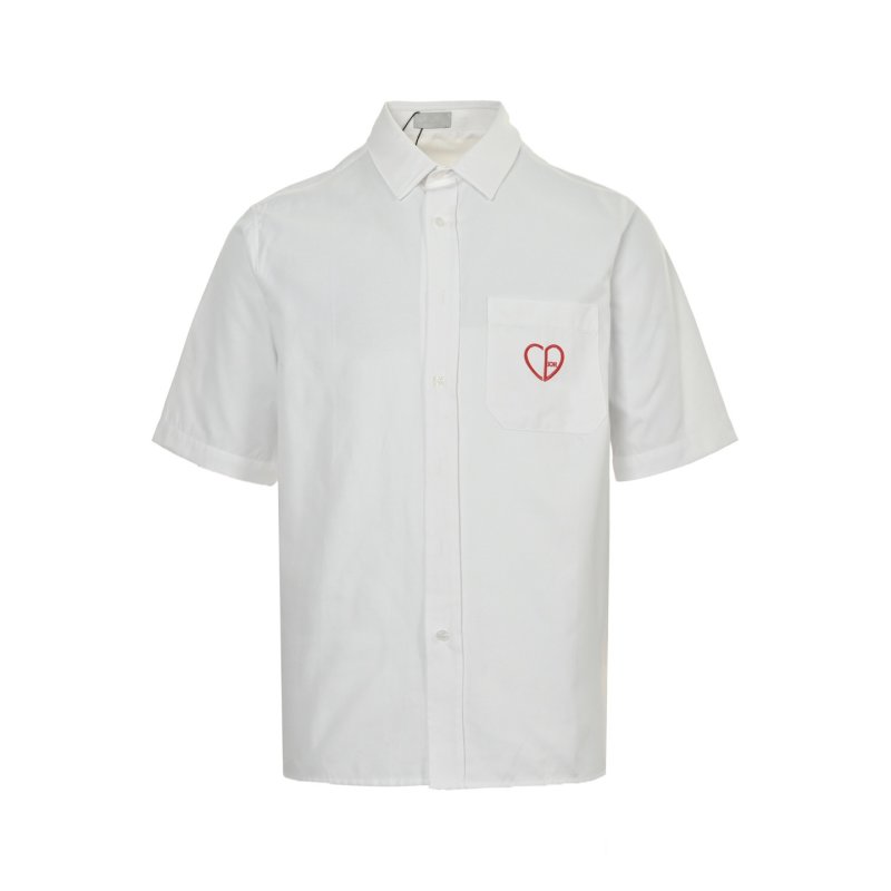 White Button-Up Shirt with Heart Embroidery view