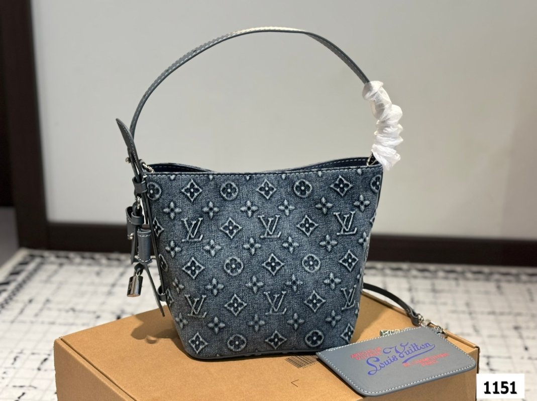 Louis Vuitton Denim Monogram Bucket Bag Blue