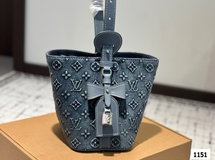 Louis Vuitton Denim Monogram Bucket Bag Blue view 6