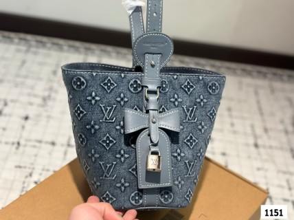 Louis Vuitton Denim Monogram Bucket Bag Blue view 7