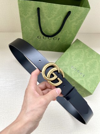 Gucci Double G Black Leather Belt - Palladium Buckle view 1