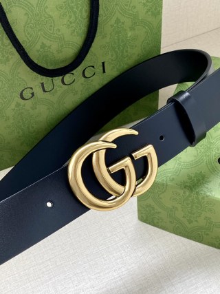 Gucci Double G Black Leather Belt - Palladium Buckle view 2