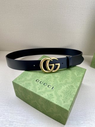 Gucci Double G Black Leather Belt - Palladium Buckle view 3