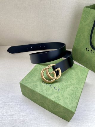 Gucci Double G Black Leather Belt - Palladium Buckle view 4