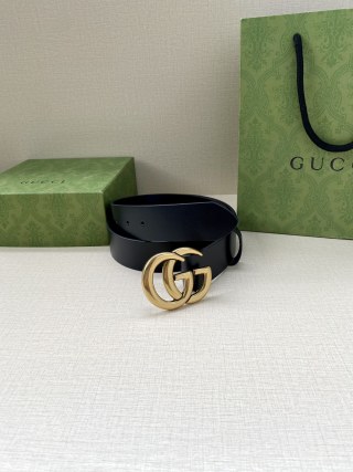 Gucci Double G Black Leather Belt - Palladium Buckle view 5