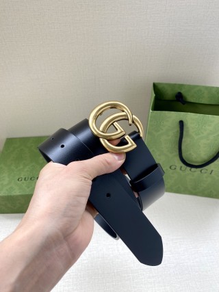 Gucci Double G Black Leather Belt - Palladium Buckle view 6