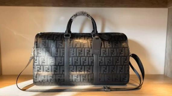 Fendi FF Monogram Black Leather Travel Duffel Bag