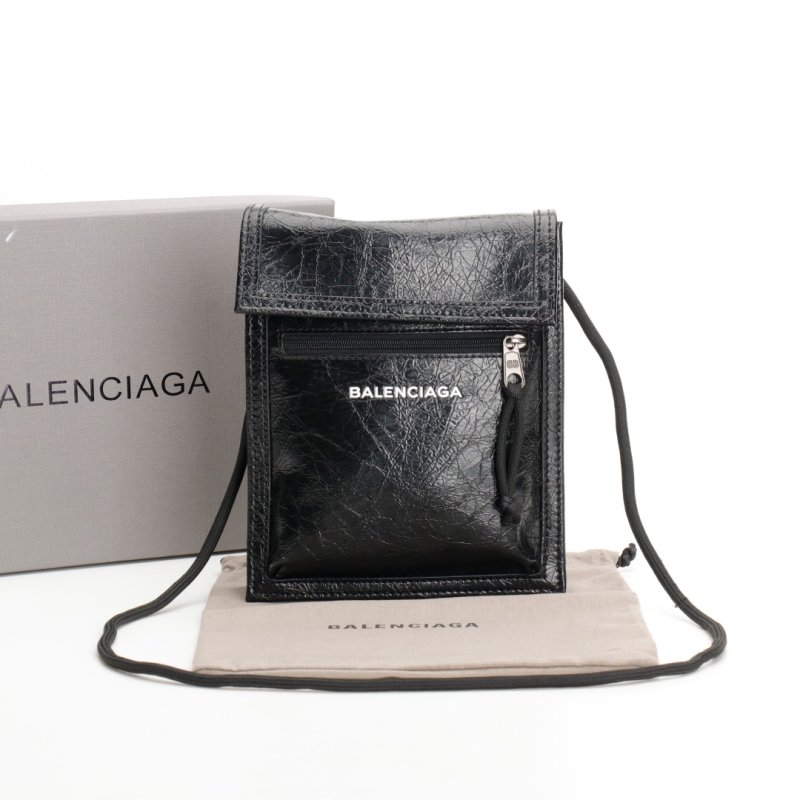 Balenciaga Black Oil Wax Logo Crossbody Phone Bag