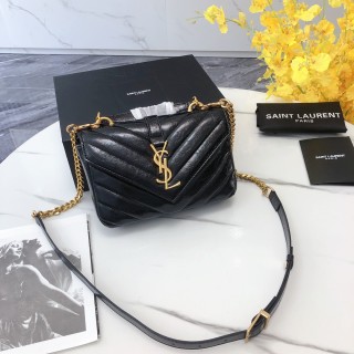 Saint Laurent College Mini Quilted Leather Crossbody Bag Black