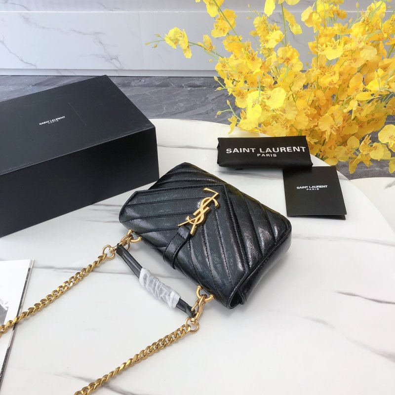 Saint Laurent College Mini Quilted Leather Crossbody Bag Black view