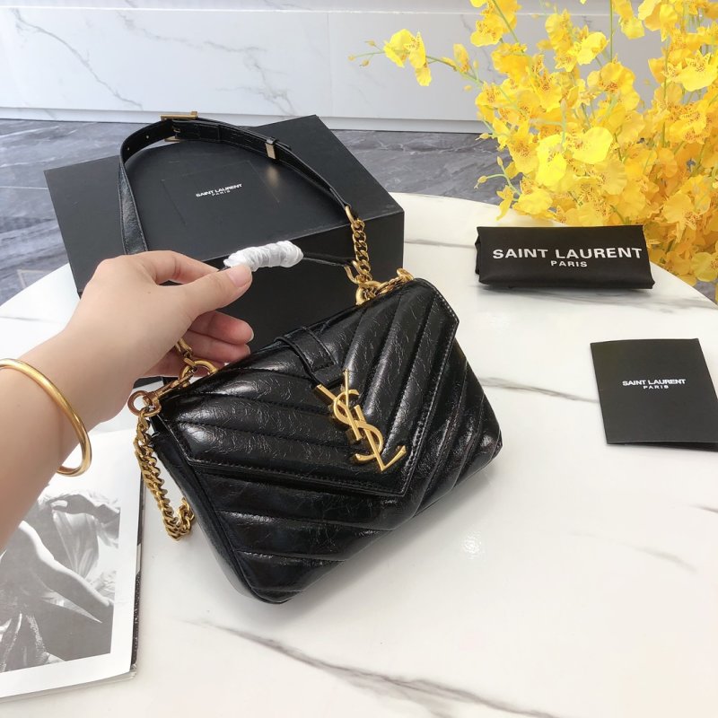 Saint Laurent College Mini Quilted Leather Crossbody Bag Black view
