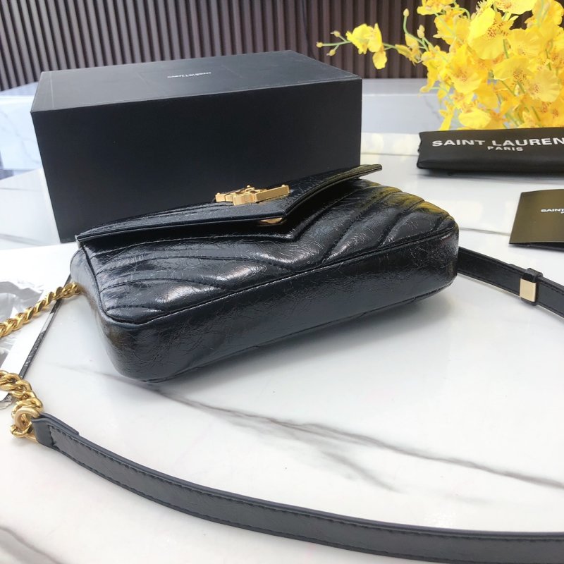 Saint Laurent College Mini Quilted Leather Crossbody Bag Black view