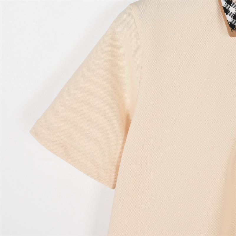 Cream Henley Short Sleeve T-Shirt with Plaid Collar view
