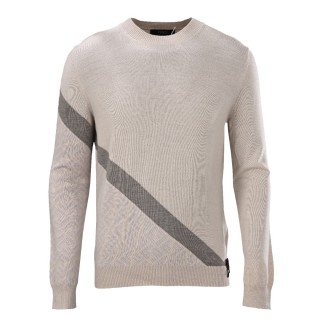 Fendi Diagonal Stripe Wool Blend Crew Neck Sweater Cream view 1