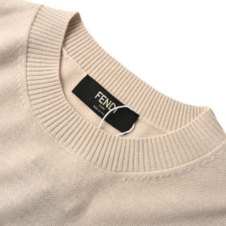 Fendi Diagonal Stripe Wool Blend Crew Neck Sweater Cream view 4