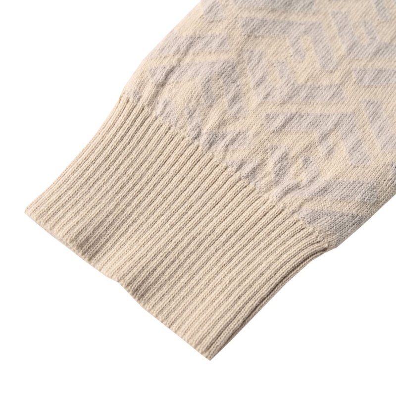 Fendi Diagonal Stripe Wool Blend Crew Neck Sweater Cream view