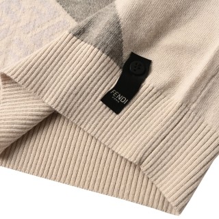 Fendi Diagonal Stripe Wool Blend Crew Neck Sweater Cream view 9