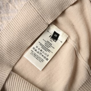 Fendi Diagonal Stripe Wool Blend Crew Neck Sweater Cream view 10