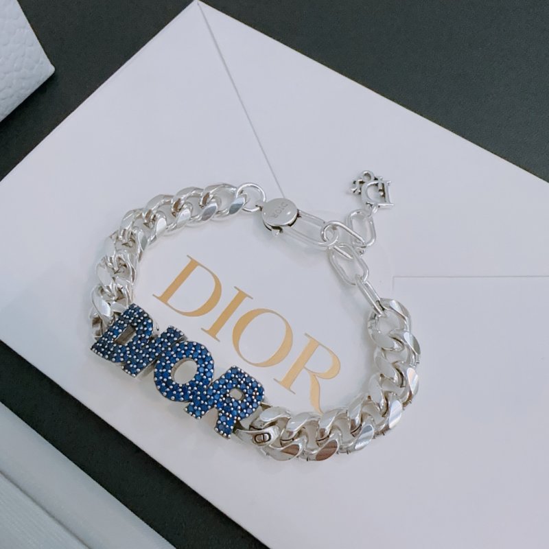 Dior Crystal Chain Bracelet Silver & Blue