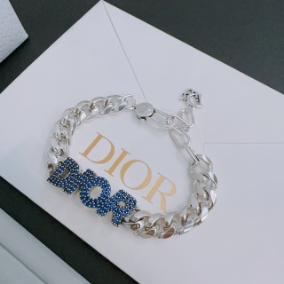 Dior Crystal Chain Bracelet Silver & Blue view 1