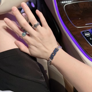 Dior Crystal Chain Bracelet Silver & Blue view 4