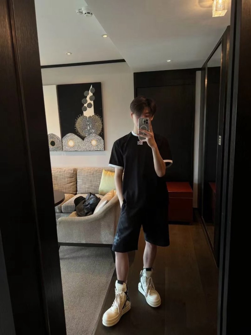 Miu Miu Black Crewneck Short Sleeve T-Shirt with White Trim view