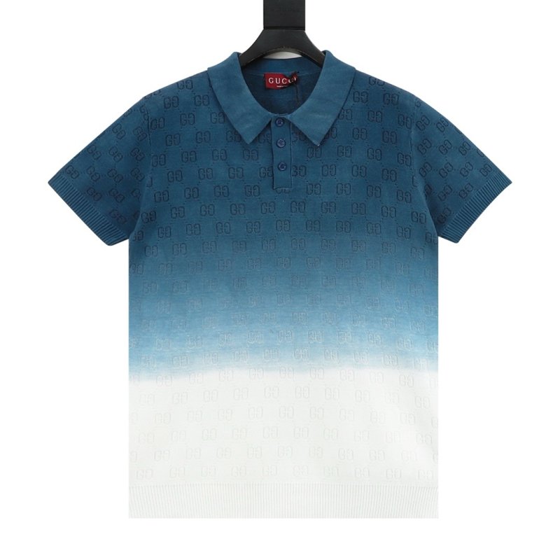 Gucci GG Gradient Knit Polo Shirt Navy to White