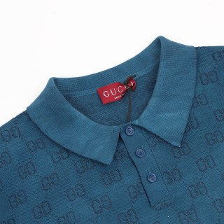 Gucci GG Gradient Knit Polo Shirt Navy to White view 3