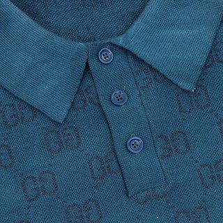 Gucci GG Gradient Knit Polo Shirt Navy to White view 4