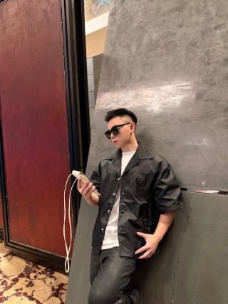 Prada Black Nylon Button-Up Shirt view 3