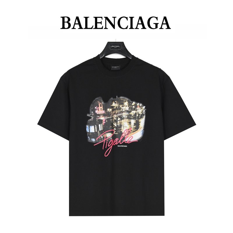 Black Graphic Cityscape T-Shirt with Pink Script Print view