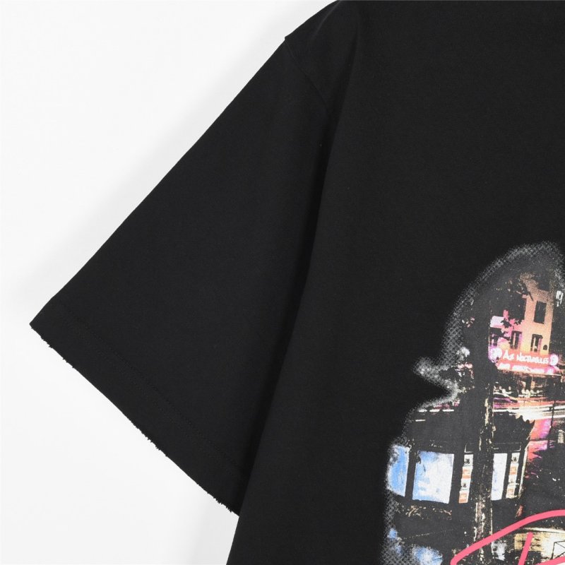 Black Graphic Cityscape T-Shirt with Pink Script Print view