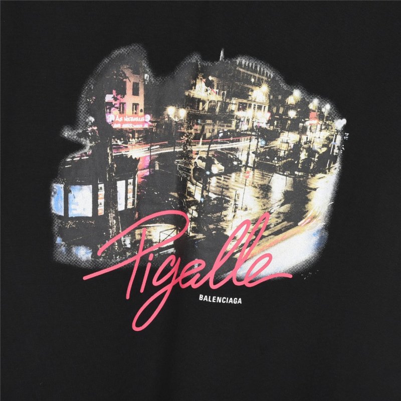 Black Graphic Cityscape T-Shirt with Pink Script Print view