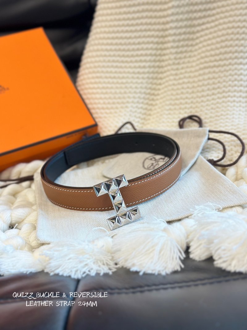 Hermès Quizz Party Buckle Reversible Leather Belt Tan/Black