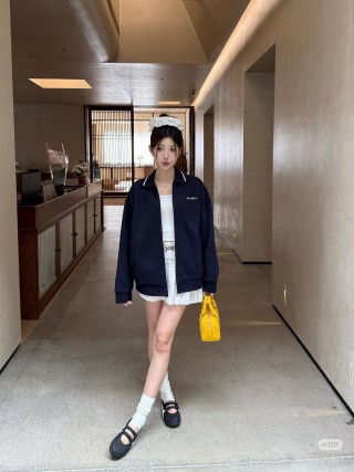 Miu Miu Navy Zip-Up Oversized Jacket view 2