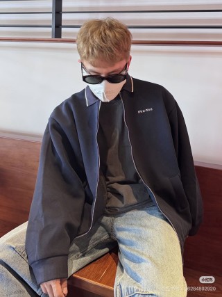 Miu Miu Navy Zip-Up Oversized Jacket view 3