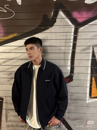 Miu Miu Navy Zip-Up Oversized Jacket view 4